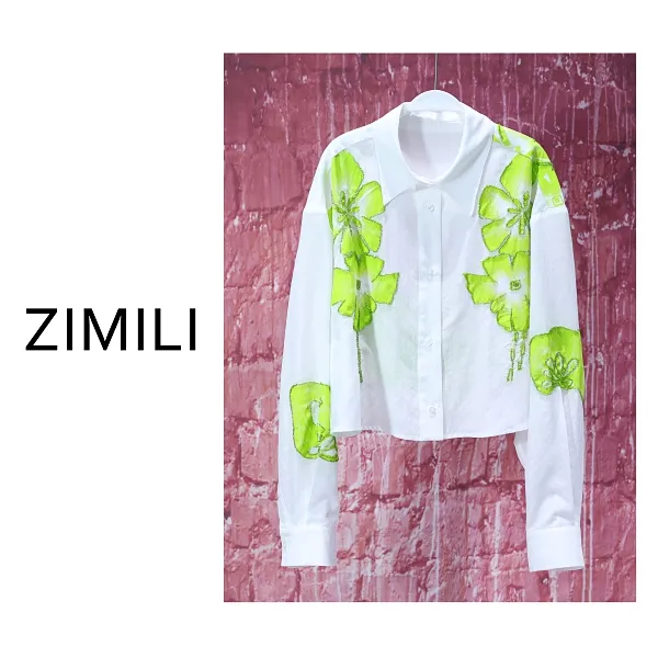 【亮哥女装】2025夏轻薄透气珍珠白撞色贴布绣时尚休闲衬衫8605