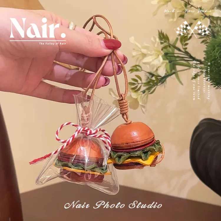 古莉奈尔“一袋汉堡”皮质挂件氛围感包挂汽车车挂挂饰可爱小众