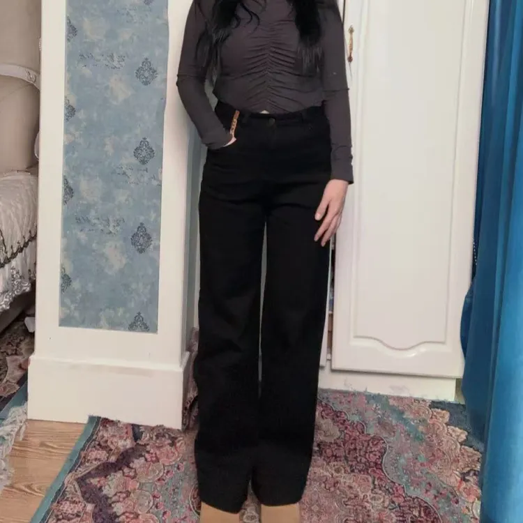 2355秋季新款黑色高腰阔腿直筒显瘦牛仔裤女长裤包邮