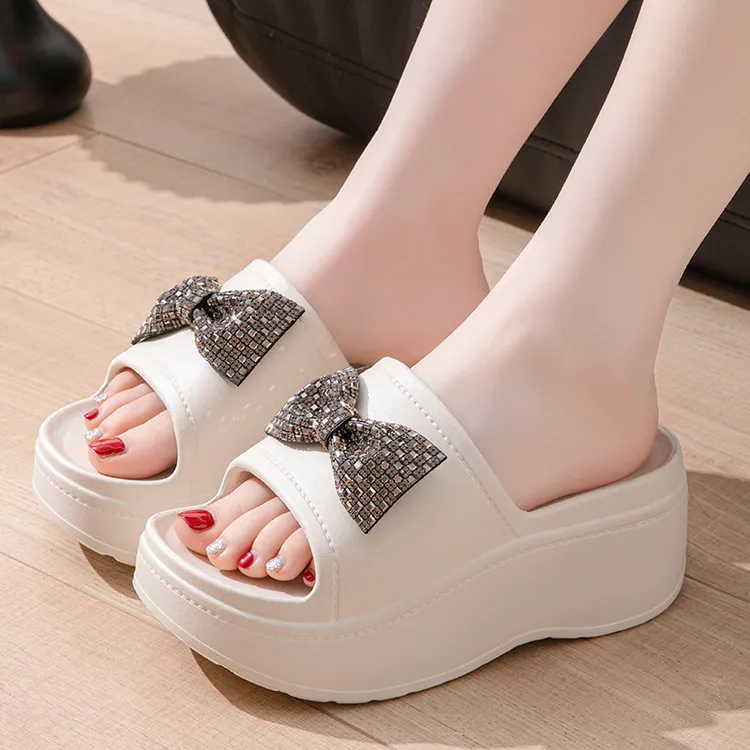 厚底高跟拖鞋女士夏季家居韩版时尚蝴蝶结凉拖鞋防滑外穿休闲百搭