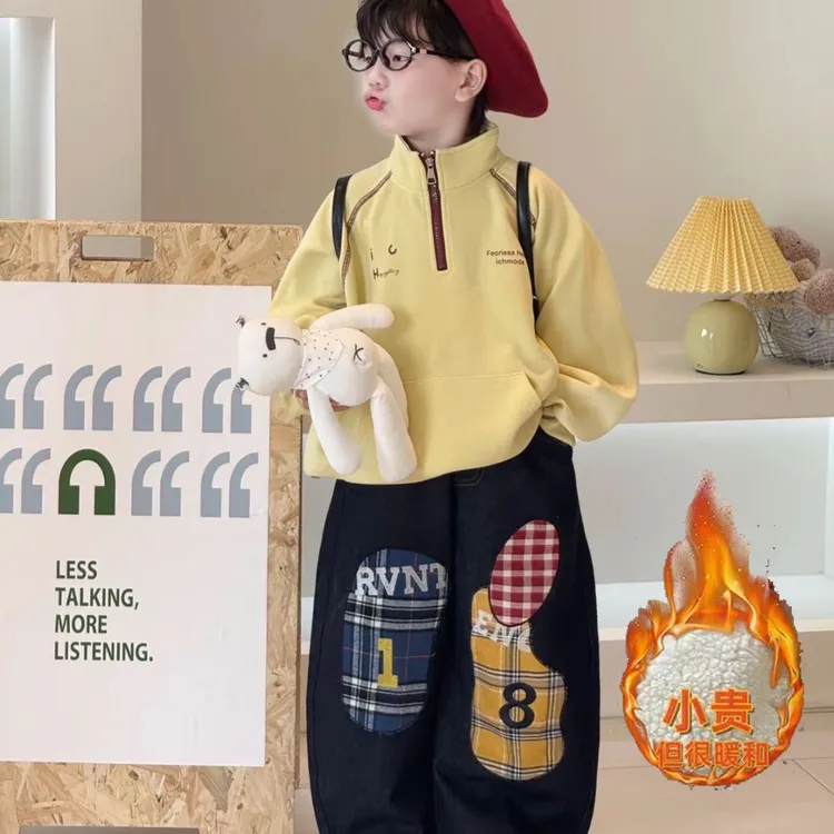 儿童卫衣加厚套装2025新款时髦洋气男童宽松运动上衣百搭加绒套装