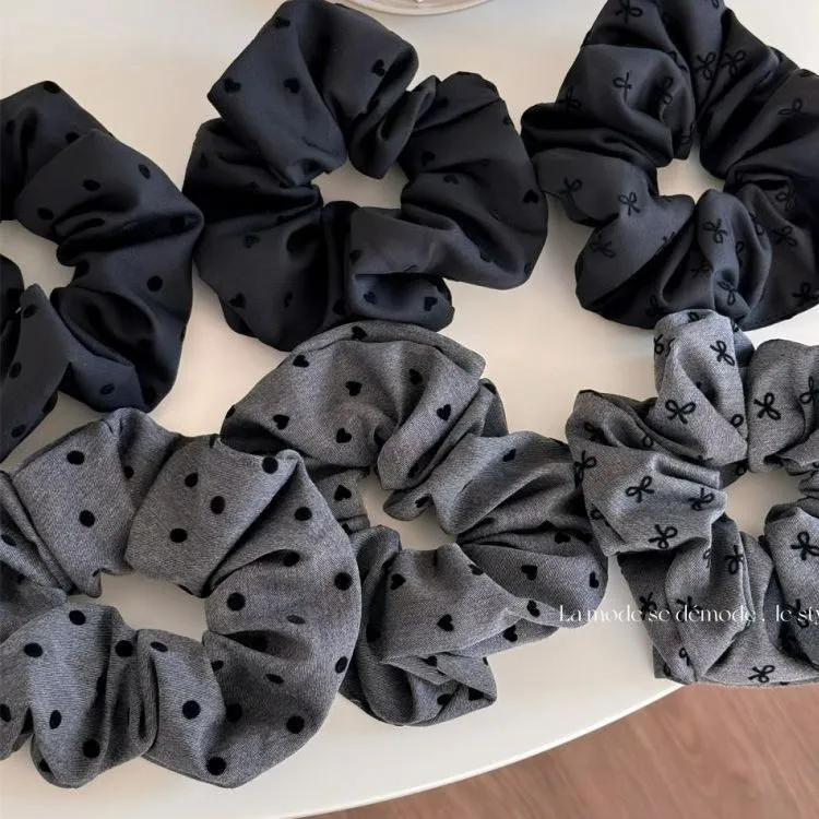 新款波点蝴蝶结爱心发绳复古大肠发圈头绳丸子头皮筋气质发饰头花