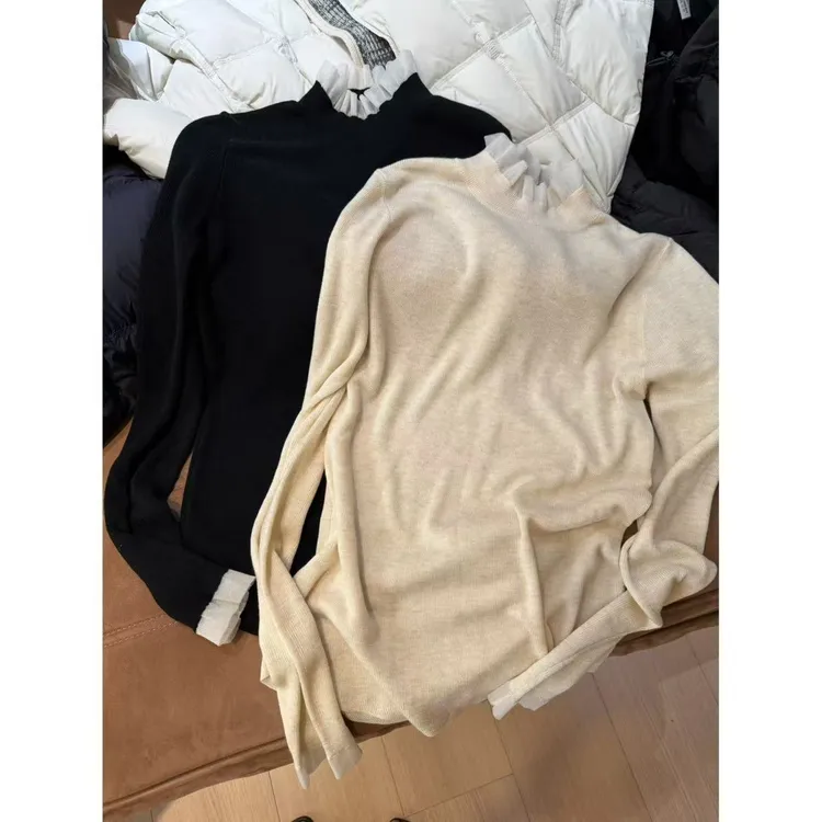 玖了个玖 2025冬款 极简百搭欧根纱蛋糕领超细针织衫 2510C7128