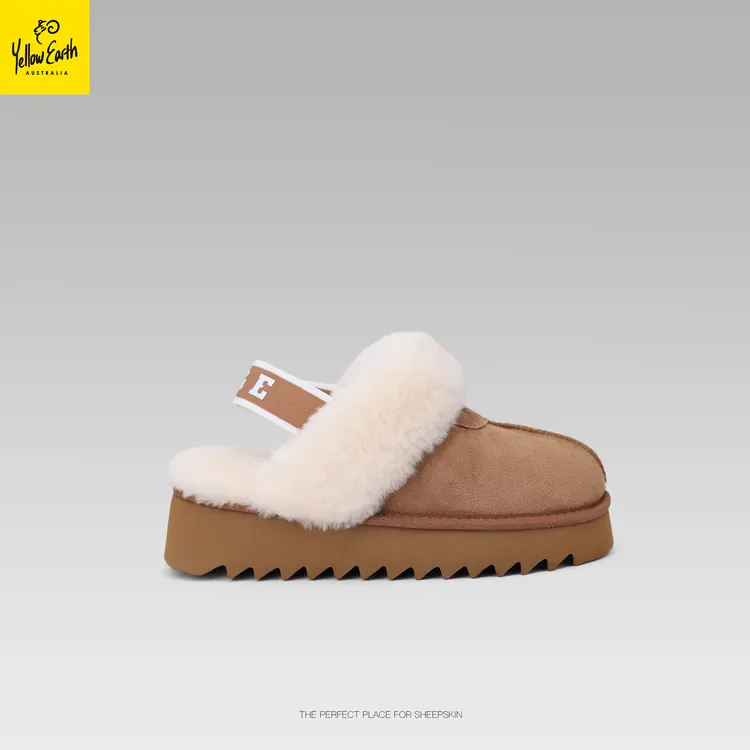 YELLOW EARTH秋冬新款半拖雪地靴松糕底包头拖羊皮毛一体便鞋S38O