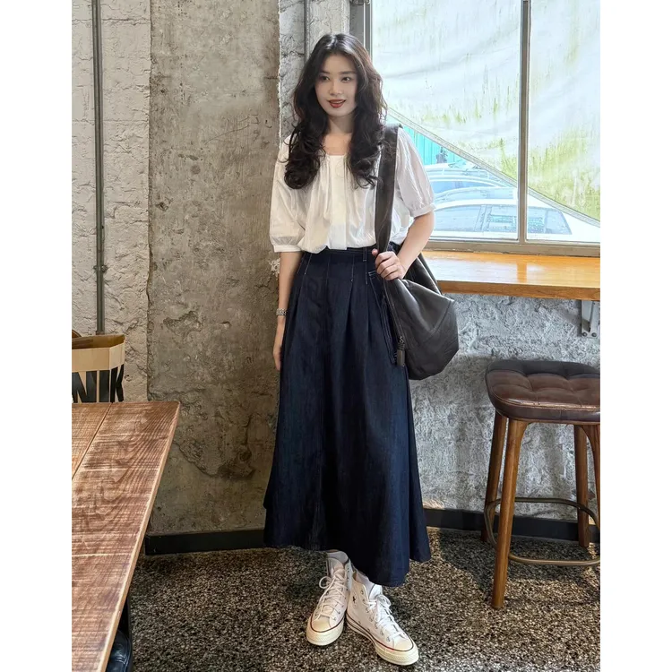 大码女装法式轻熟穿搭宽松衬衣夏季新款设计感显瘦牛仔半身裙子