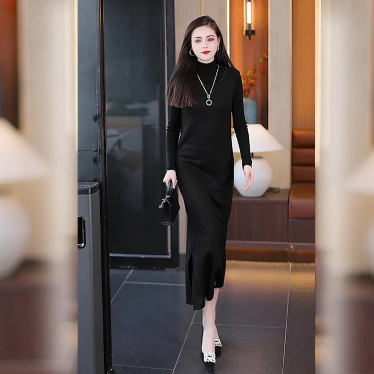 秋款连衣裙黑色无袖秋冬季女款爆款高级感吊带长裙小个子一步裙