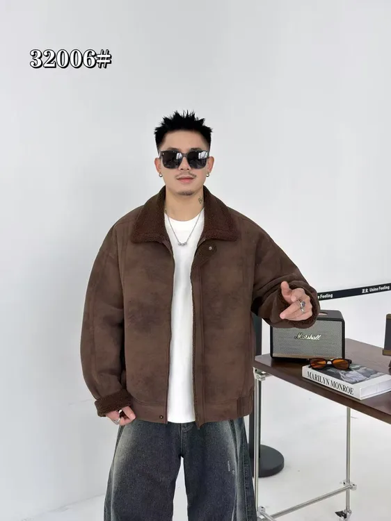 男士冬季新款翻领加厚绒外套高级夹克