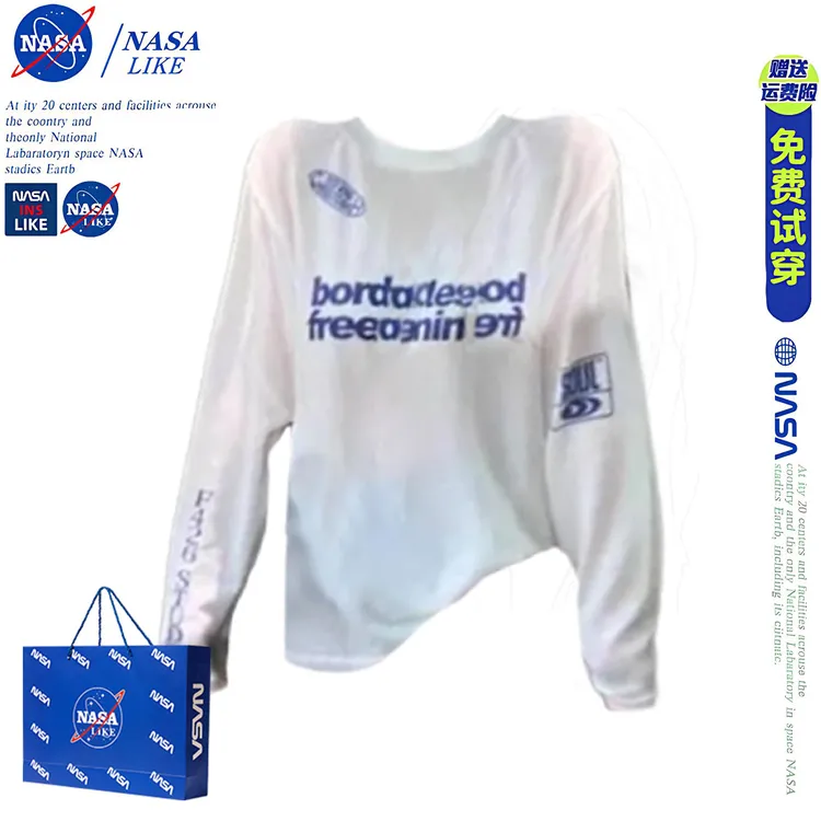 NASA美式慵懒风字母针织印花镂空圆领长袖夏季防晒休闲罩衫女早秋