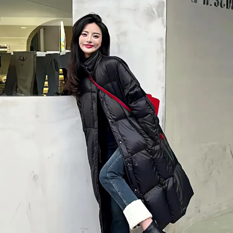 韩版高级感立领羽绒服女冬季新款中长款过膝宽松加厚保暖面包服潮