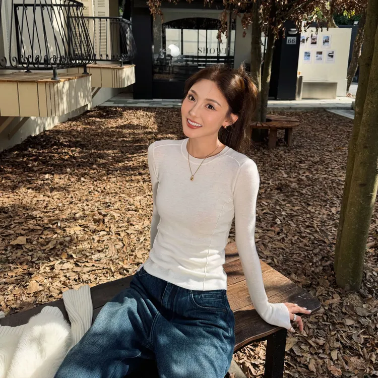 Moprobably李予诺「腰精」"100%绵羊毛"2股60支修身打底衫L5376118