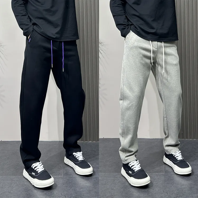 2025秋冬新款加绒阔腿休闲裤宽松直筒弯刀裤加绒垂感运动卫裤