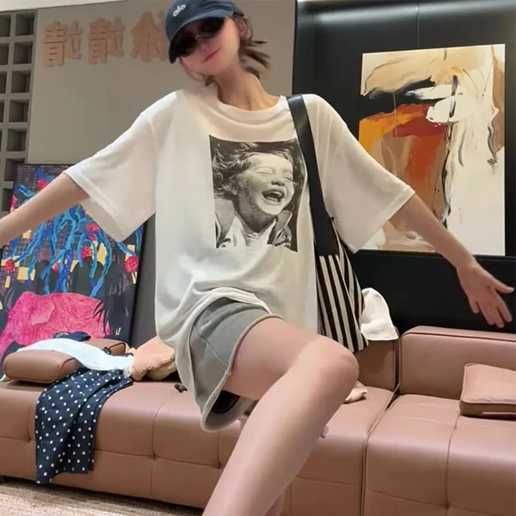 2025夏季薄款大码女装纯色圆领短袖T恤胖妹妹显瘦弹力宽松上衣