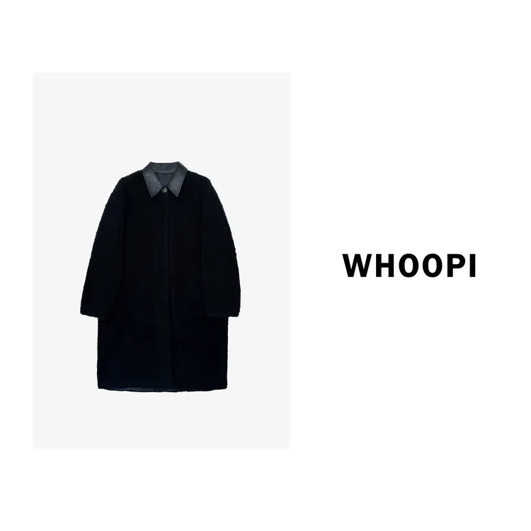 【Whoop】【黑糖香槟】高级感冬季新款显瘦黑色长款毛毛外套