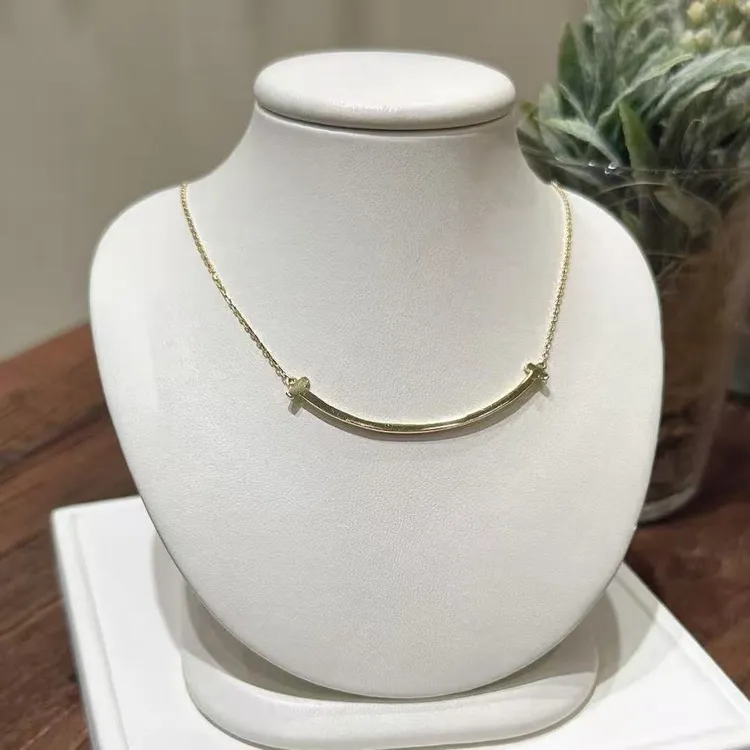 坠链均925银 青仓！925银笑脸微笑项链金色百搭高档光面满钻锁骨链