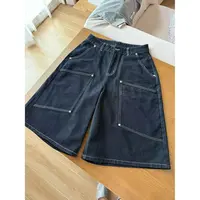 “清仓款”美式黑蓝牛仔七分裤女夏季复古中裤宽松直筒裤子051