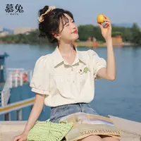 慕兔小清新减龄泡泡袖衬衫女2025夏季新款立体花朵设计感小众上衣