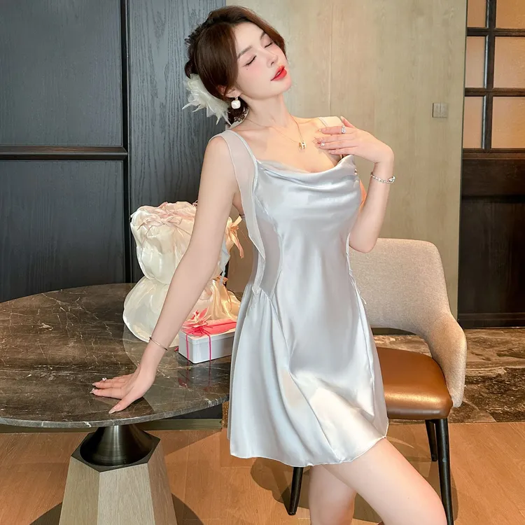 【露丝精灵】性感睡衣女冰丝带胸垫露丝明星同款2025新款睡裙外穿