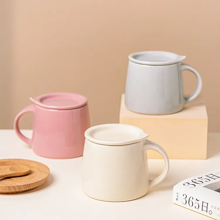 日式马克杯带盖陶瓷杯耐高温家用咖啡牛奶杯茶杯办公室杯子