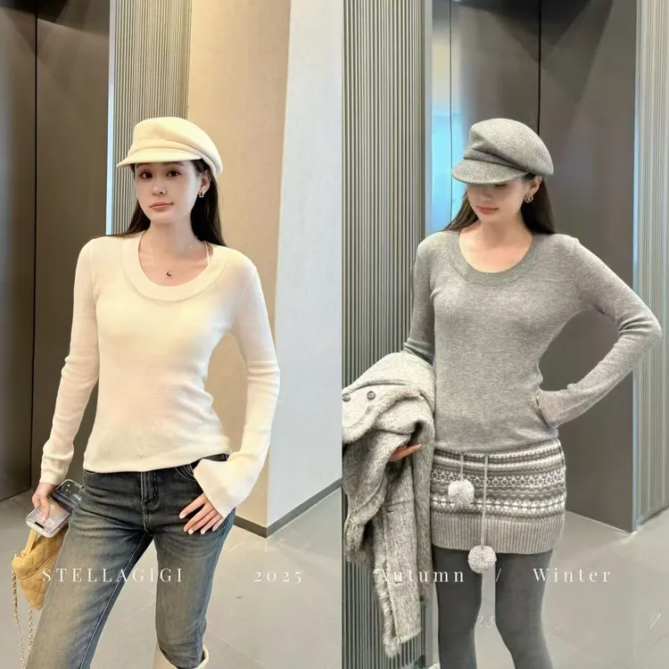 SG / 郭幂幂 AW 100%超细美丽诺羊毛 U领针织打底衫T-20253202