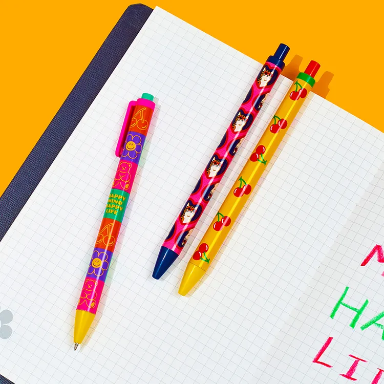wigglewiggle彩色图案圆珠笔ins风高颜值学生考试卡通创意按压笔