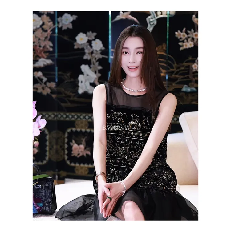 15-宝儿家含幂BE53725206夏季穿搭款重工刺绣钉珠气质无袖裙子