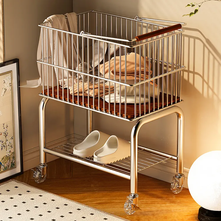 送货上门/中古脏衣篓推车家用卫生间双层客厅卧室移动脏衣收纳筐