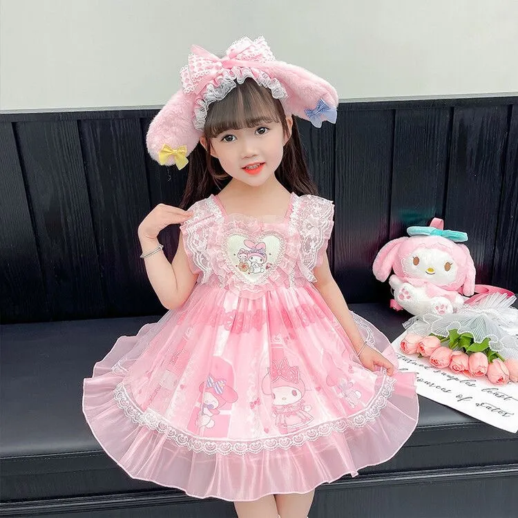 2025新款女童库洛米美乐蒂公主卡通可爱甜美裙子洛丽塔洋气连衣裙