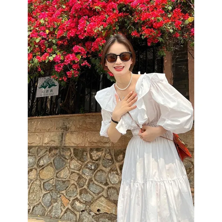 女款法式小众2025新款气质显瘦温柔高档长裙白色连衣裙高级感裙子