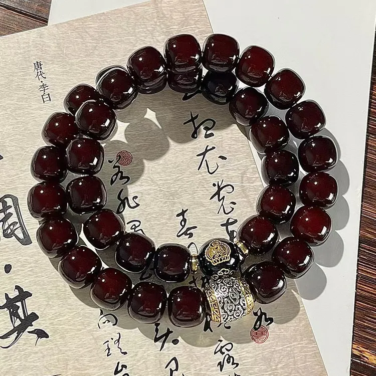 铁合金木质手链 蛇年生肖守护菩提子手串双圈根手持文玩【leah】