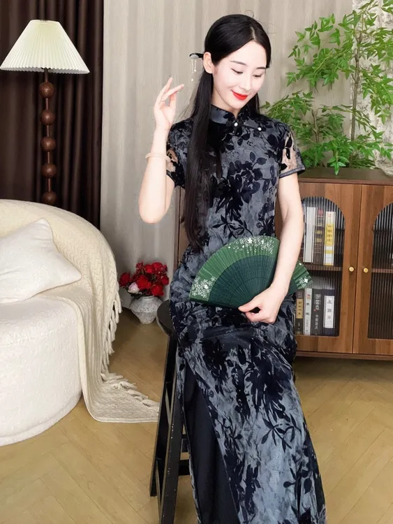 【心懂旗袍—兰心】深色系扎染显瘦日常长款走秀旗袍