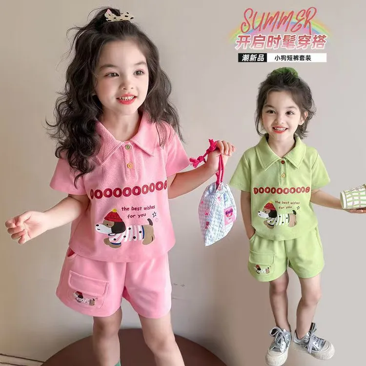 女小童夏季运动套装2025新款女宝宝Polo短袖夏装小女孩短裤两件套