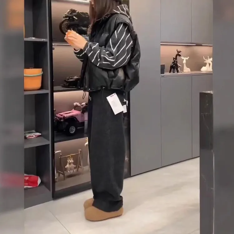 冬季新款休闲条纹卫衣宽松卫裤保暖棉马甲女装套装