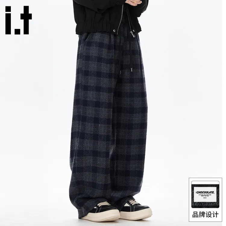 it :CHOCOOLATE松弛感舒适格子裤男士秋冬款痞帅设计感美式休闲裤