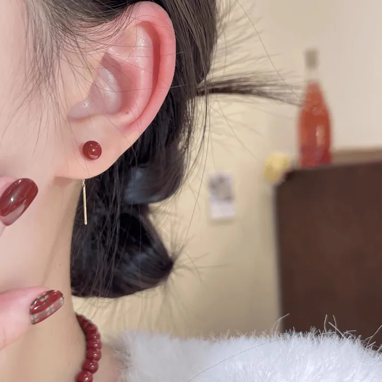 红色相思豆流苏耳线2025新款爆款气质轻奢高级感新年耳环耳钉耳饰