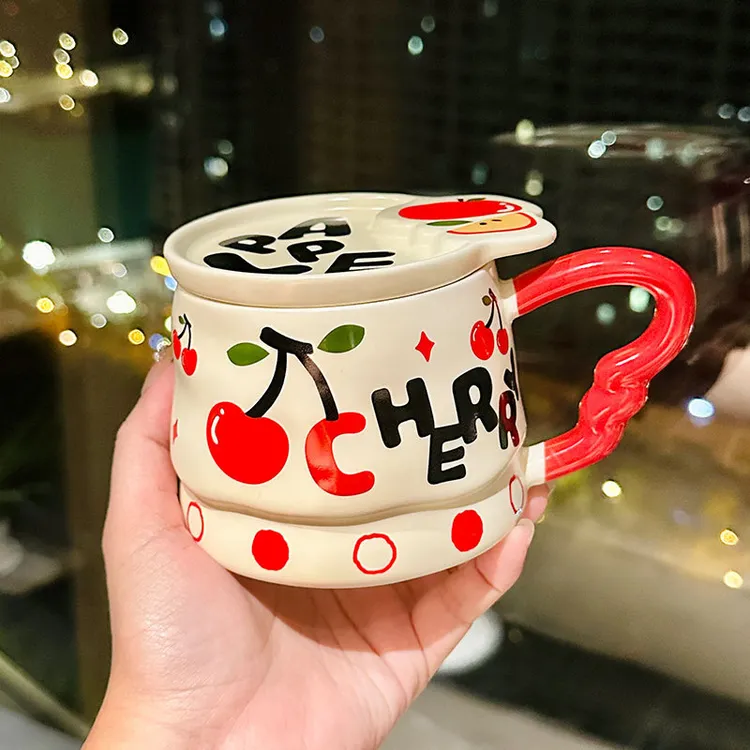 创意水杯水果陶瓷马克杯带盖可爱家用儿童早餐杯牛奶燕麦杯伴手礼