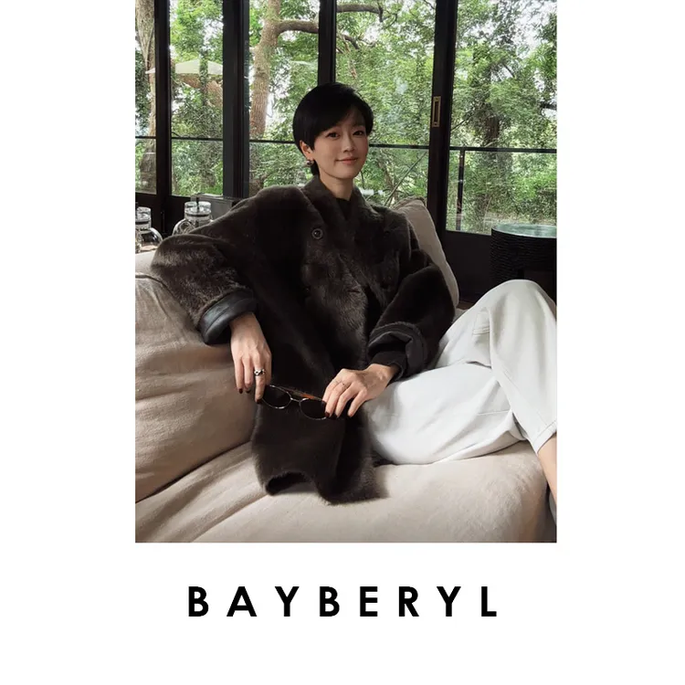 CC12-BAYBERYL老贝别林斯*拉贡V领双排扣中长冬一体皮衣 PY5J1401