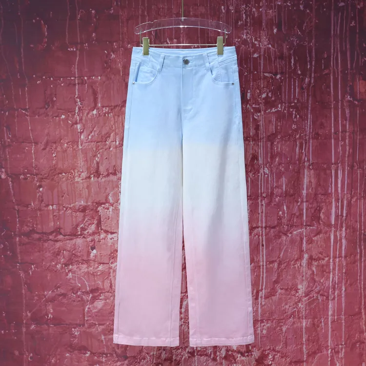 【韩哥女装】三色渐变《雨天》轻薄扎染垂感时尚休闲阔腿牛仔裤7095A