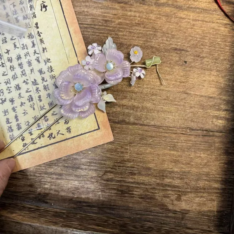 柔紫。前尘梦古风汉服配饰琉璃发簪流苏华丽簪