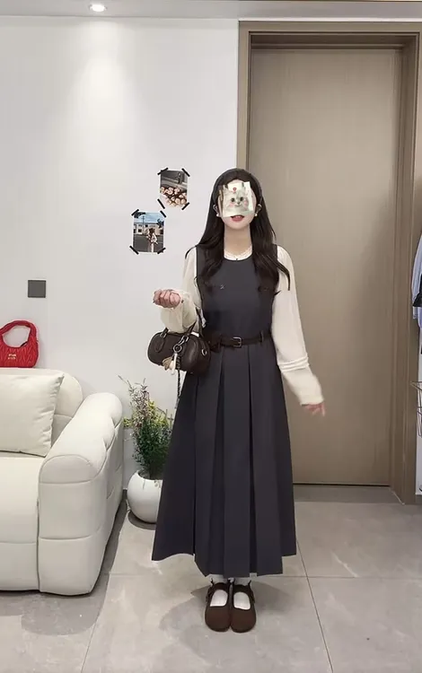 秋季常规成人长袖背心长裙套头大码连衣裙韩式中腰99595