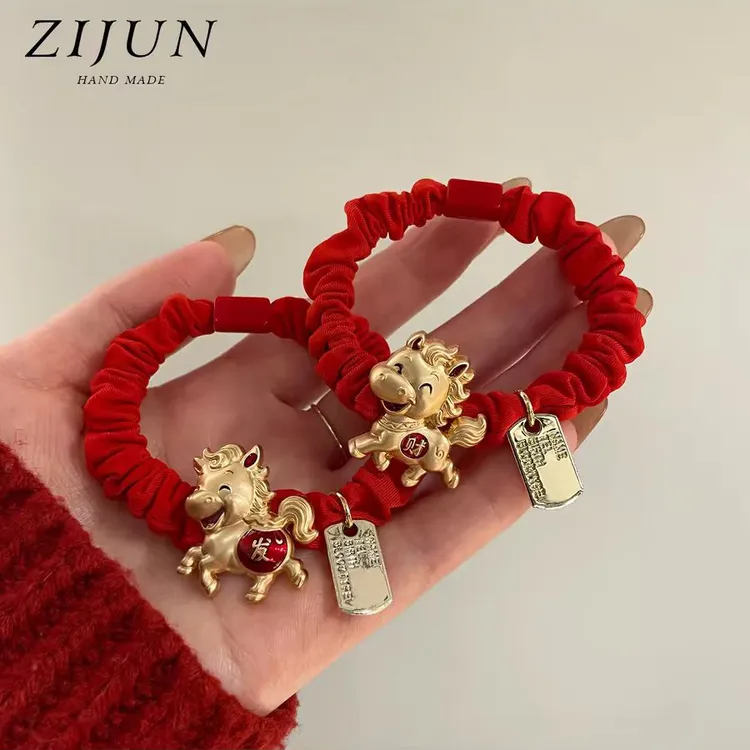 元旦头饰2026马年本命年红色发圈头绳新年皮筋头发喜庆头饰发绳