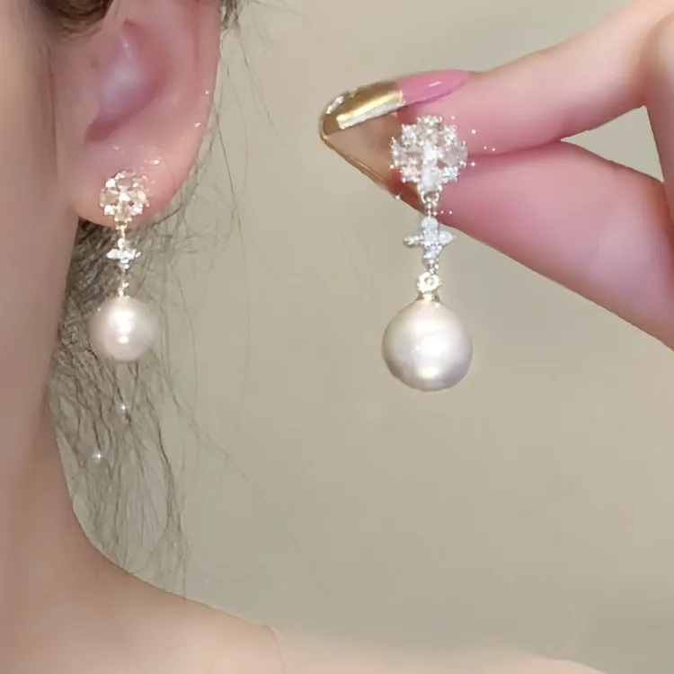 SAPTEFAMOU 925银耳饰 显脸施家小珍珠耳环女甜美气质蚊香盘耳夹