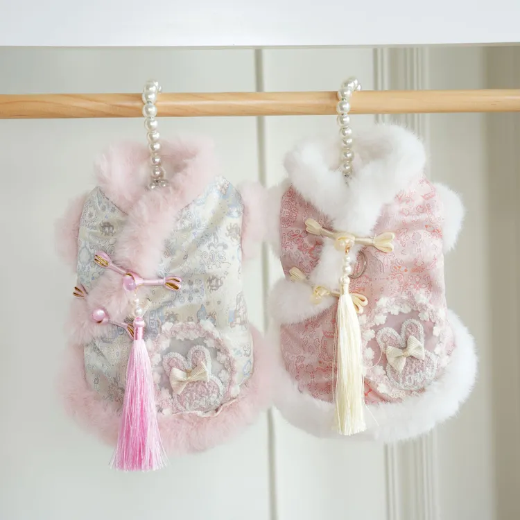 小狗衣服秋冬装流苏小兔唐装公主唐装旗袍盘扣小型犬宠物衣服