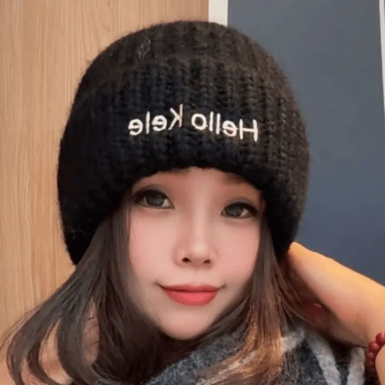 含羊毛秋冬韩系时尚加厚女款蓝色针织冷帽可爱甜美简约风格适合多