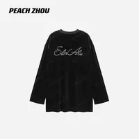 『PEACHZHOU』丝绒'真奥钻'字母宽松圆领长袖休闲高级感大版长袖