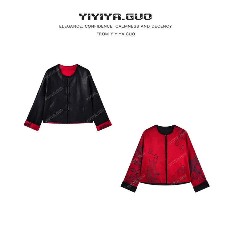 yiyiya.Guo艺艺吖【庄寒雁红】双面穿复古提花长袖皮外套080213SS52