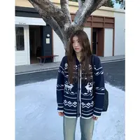 橘子树在哪儿费尔岛小翻领针织开衫女秋冬复古长袖宽松毛衣外套