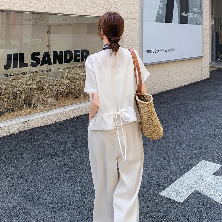 老钱风松弛感短袖轻薄西装套装裤女夏季ootd穿搭阔腿裤显瘦两件套