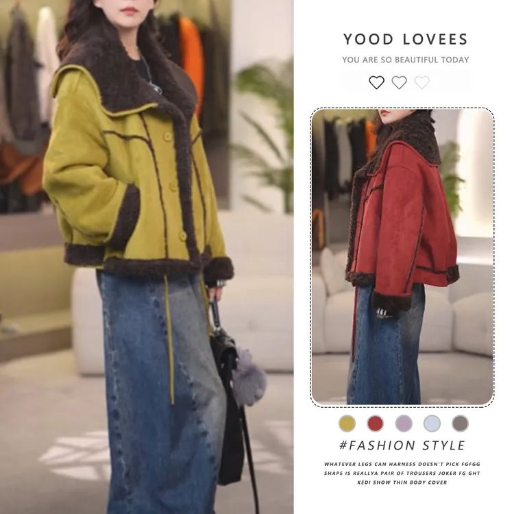 双面穿复古大翻领长袖毛毛外套女2025秋冬新款设计感抽绳开衫上衣