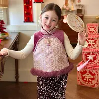 栀了成长记童装女童新中式唐装马甲2025冬季儿童提花毛绒夹棉上衣