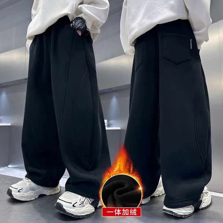 男童加绒裤子2025新款一体绒秋冬款冬季男孩运动加厚大儿童卫裤潮